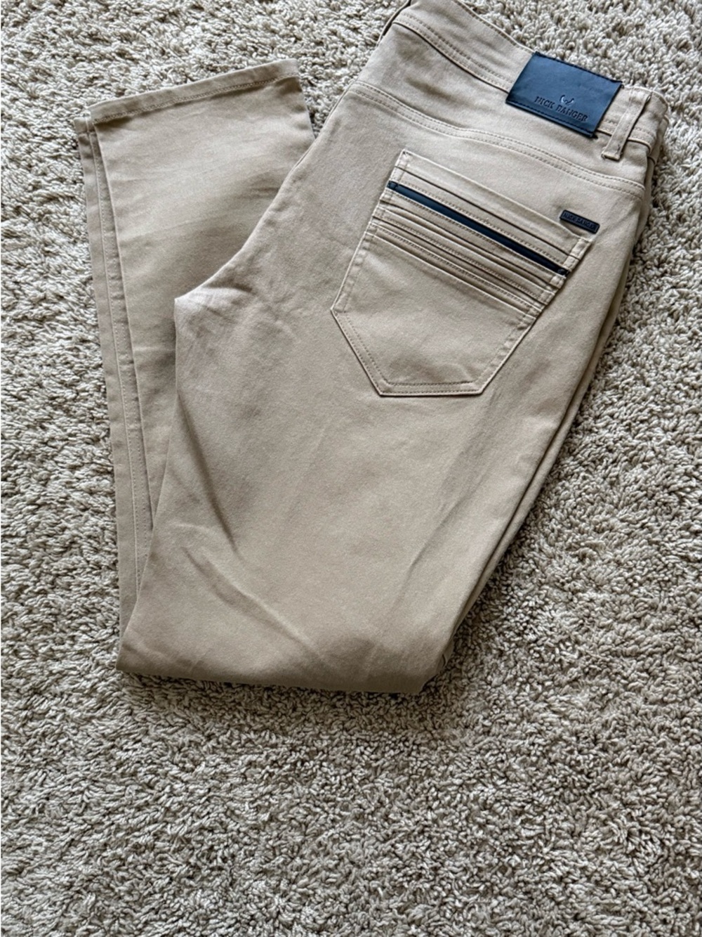 Nick Danger Slim Fit Beige Pants 38x32 - Cotton Blend Stretch Casual Flat Front